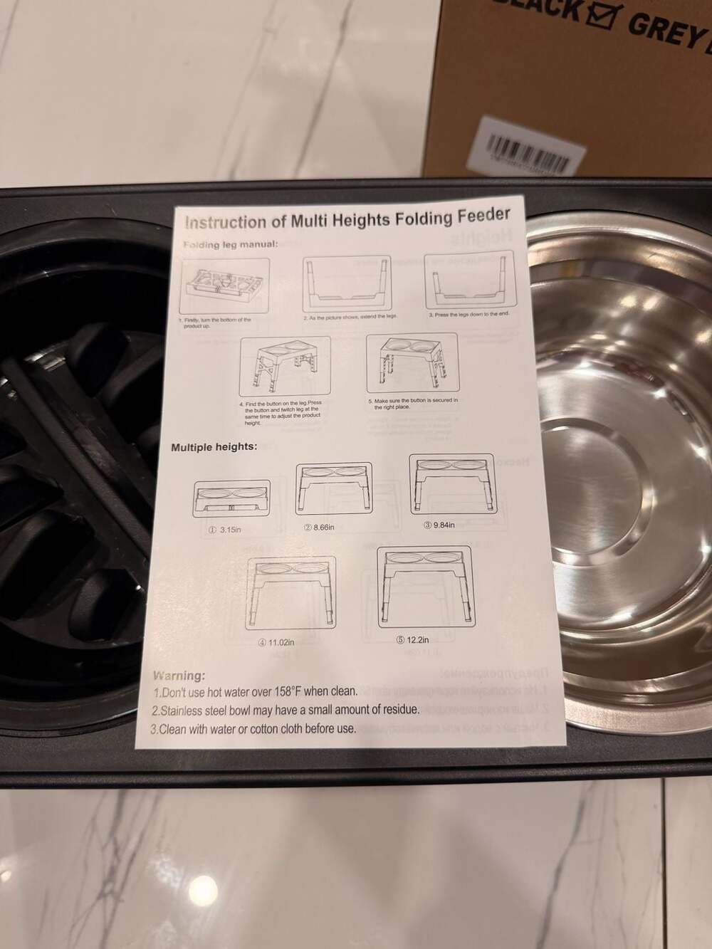 Dog Bowls - 5 Adjustable Heights with 2 Stainless Steel Bowls and Slow Feeder - Picture 7 of 9